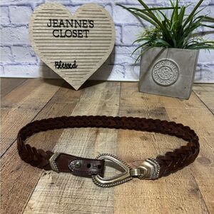 Braided Brown Leather Belt Vintage R.O.C. Womens Sz L Western Silver Tone Buckle
